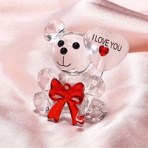 Crystal Bear with Red Bow and Heart